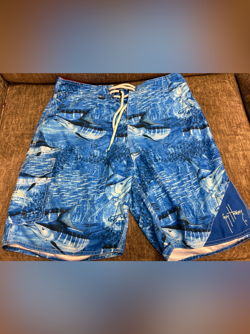 Guy Harvey Blue Marlin Print Men's Swim Trunks - Blue SZ 30